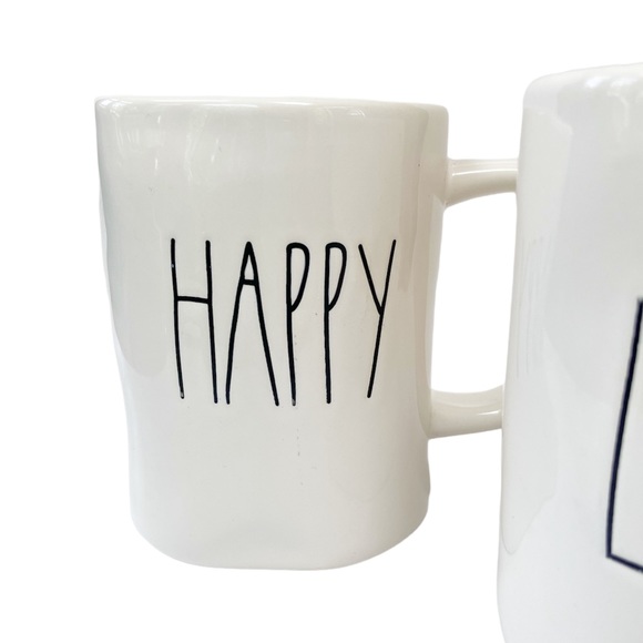 Rae Dunn HAPPY and LAUGH White Ceramic Coffee Mug Set - Picture 3 of 7